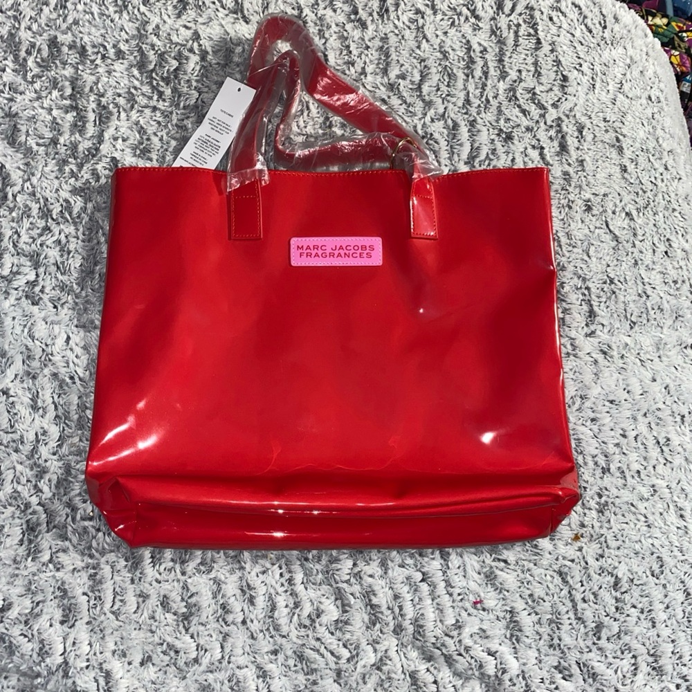 Marc Jacobs Red Glossy Tote Bag with Sturdy Handles